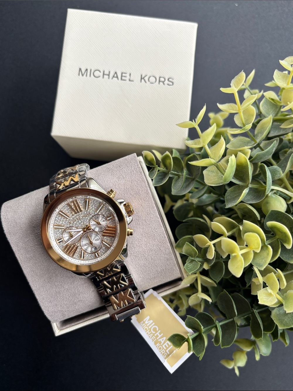 Michael Kors Two-Tone Rose Gold and Silver Pavé Dial Chronograph Watch